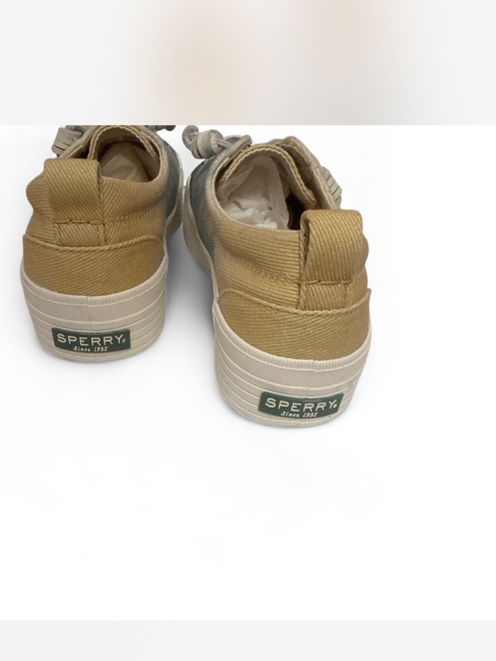 Sperry Two-Tone Green and Tan Canvas Lace-Up Flats - Picture 3 of 3